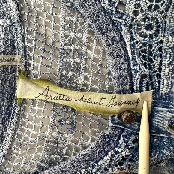 ARATTA SILENT JOURNEY Waffle Knit Lace Shoulder Boho Tunic Top Women’s Medium - Picture 6 of 11